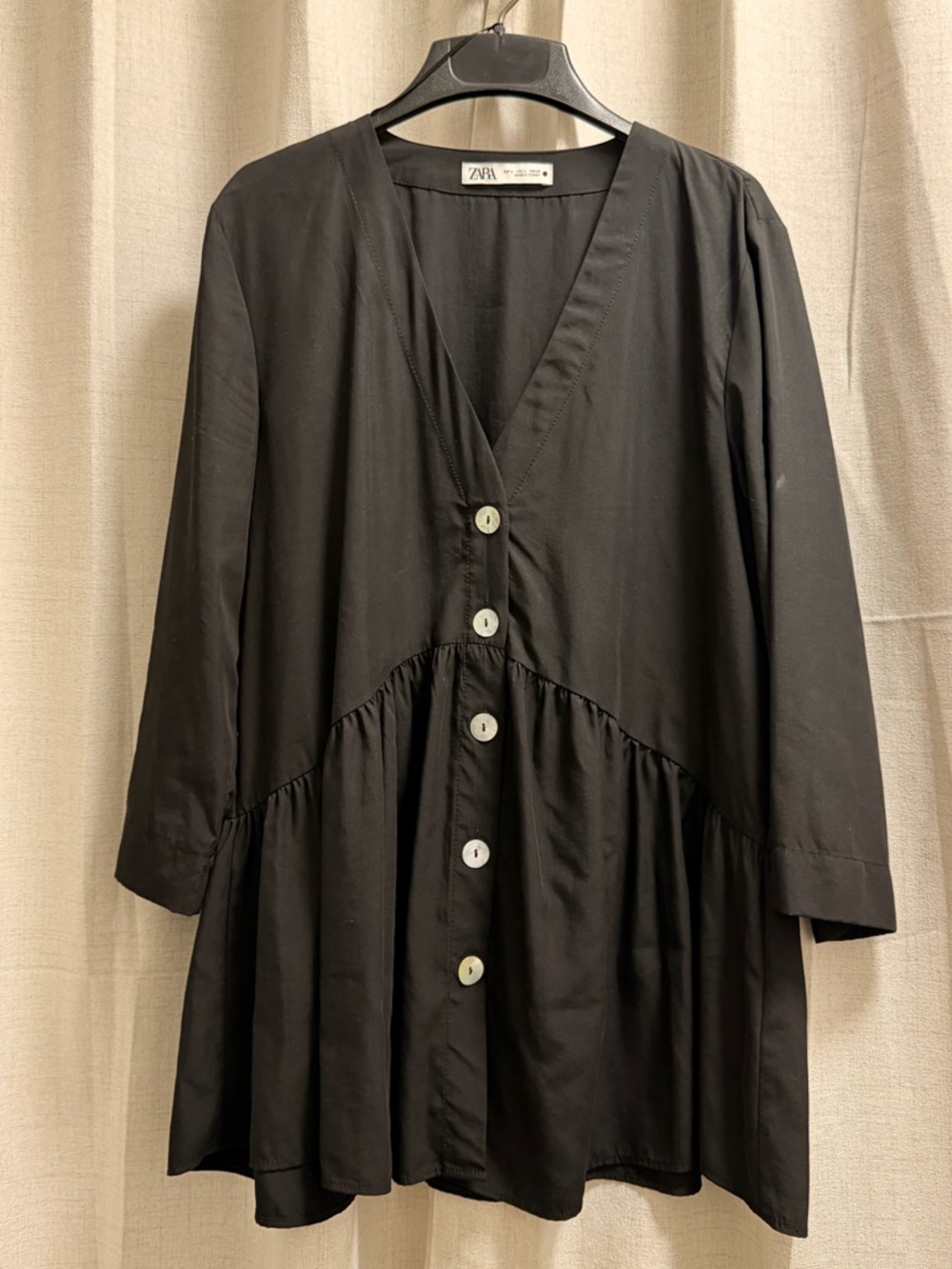 Zara Black Button-Front V-Neck Babydoll Tunic